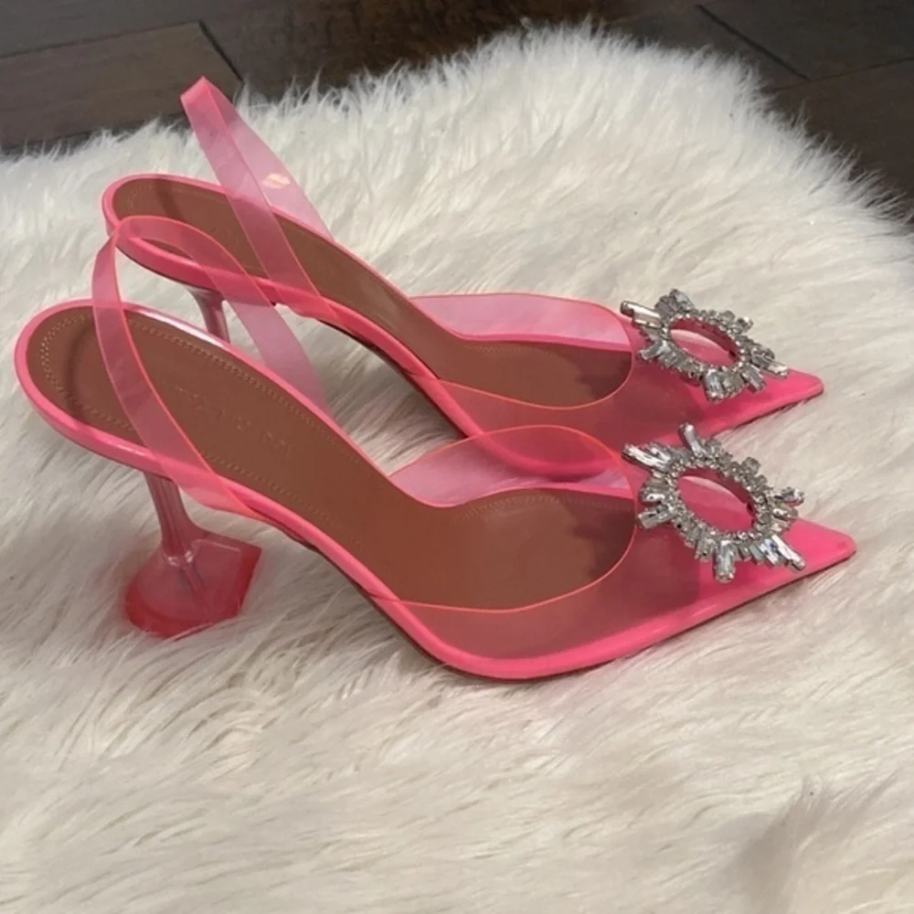 New Amina Muaddi Begum Glass pointed‎ toe slingback pump size 39EU